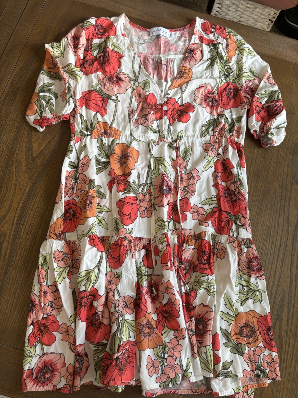 Petal & Pup White Floral Mini Dress with Red & Orange Blooms